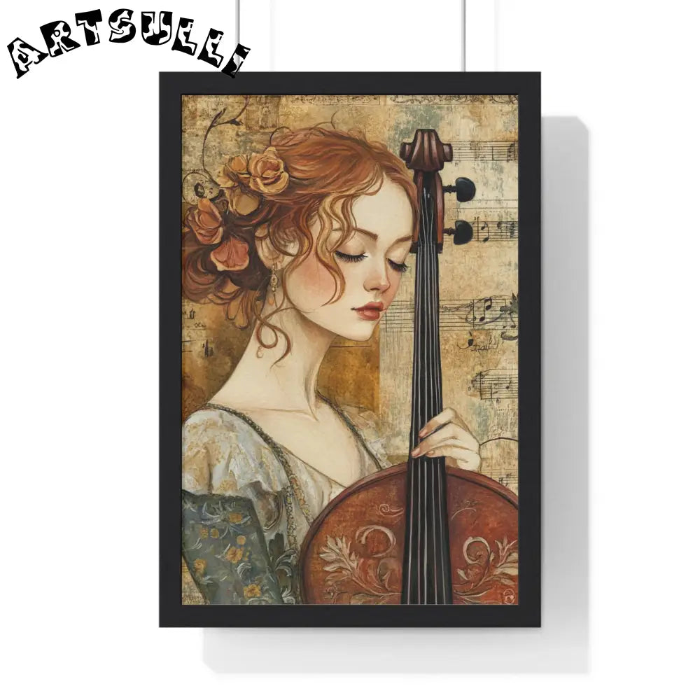 Woman Playing Cello Wood-Framed Poster, Artsulli - Art is Long, Life is Short, Poster, Size, 12″ x 18″, Color, Black, , , 20828989339836122255