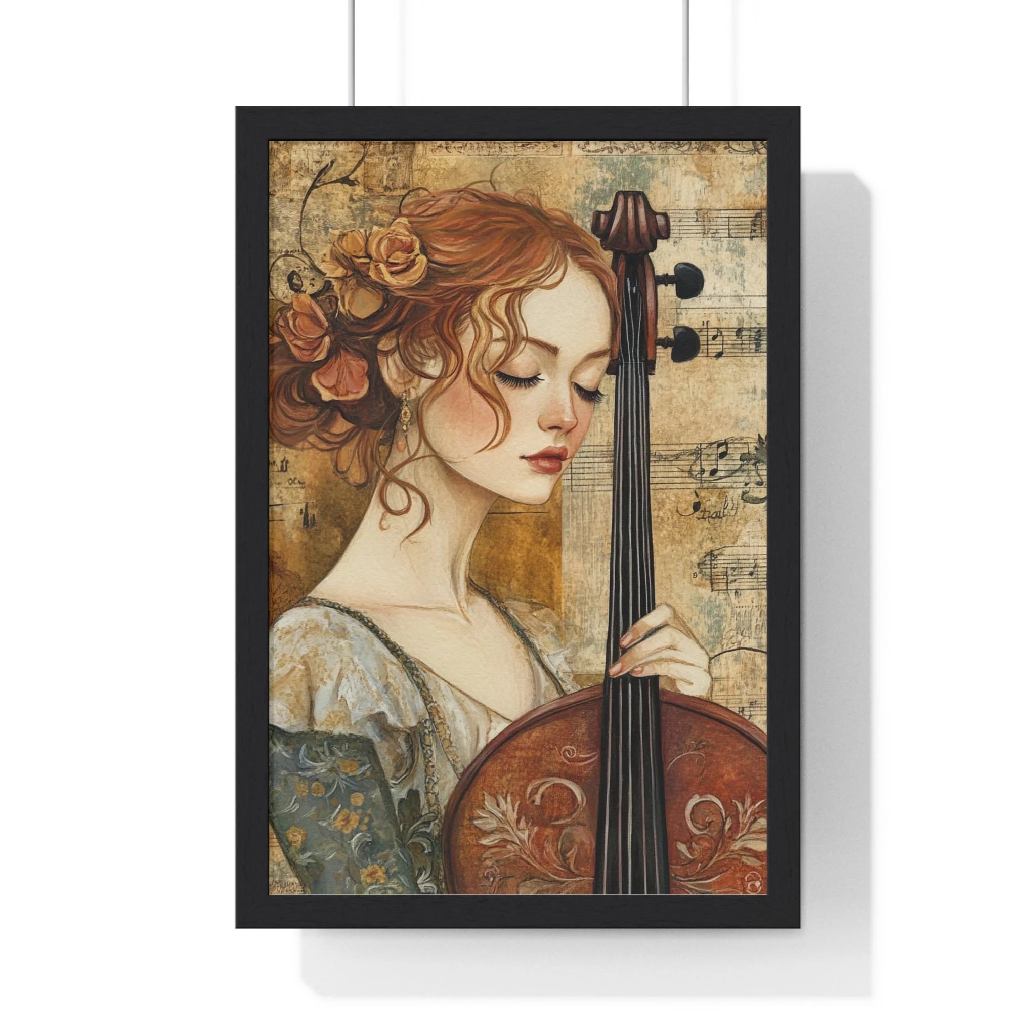 Buy The Best vintage-style cello art print floral By Artsulli x Color Printify - Woman Playing Cello Wood-Framed Poster - 2025
