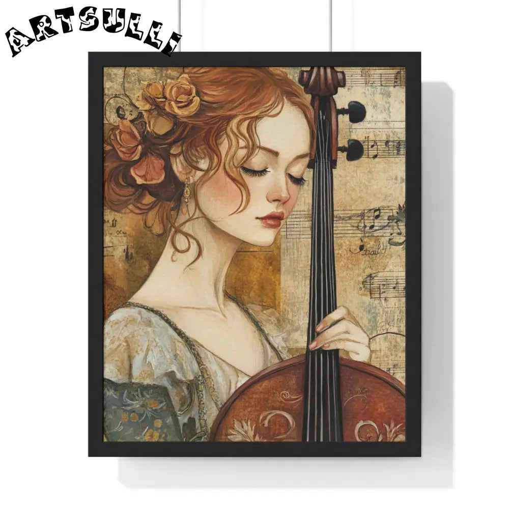 Woman Playing Cello Wood-Framed Poster, Artsulli - Art is Long, Life is Short, Poster, Size, 16" x 20", Color, Black, , , 25393941152493697261