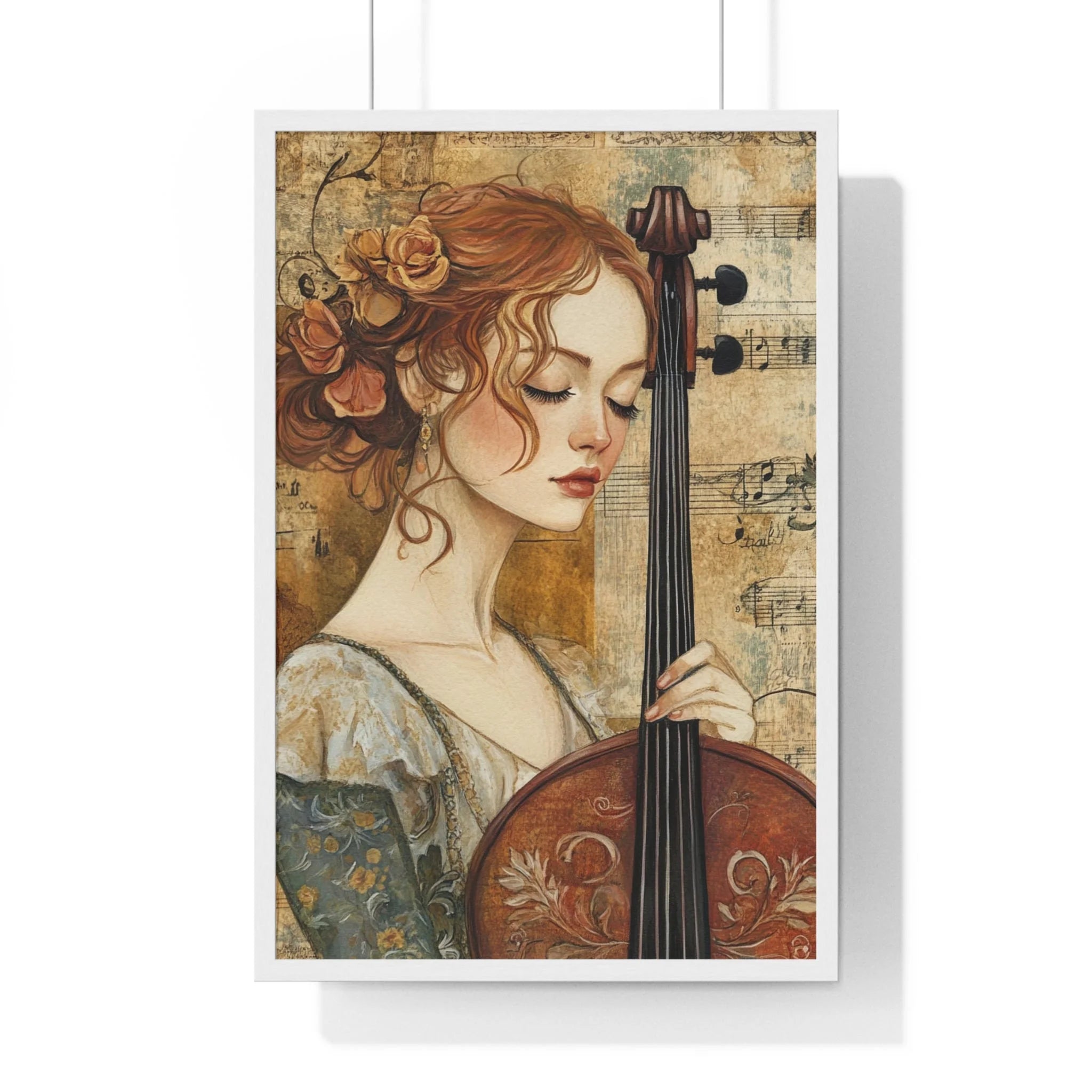 Buy The Best vintage cello floral design ornate By Artsulli x Color Printify - Woman Playing Cello Wood-Framed Poster - 2025
