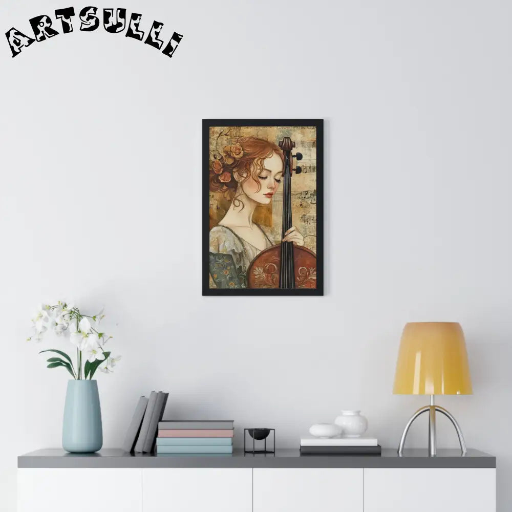 Woman Playing Cello Wood-Framed Poster, Artsulli - Art is Long, Life is Short, Poster, , , , , , , 