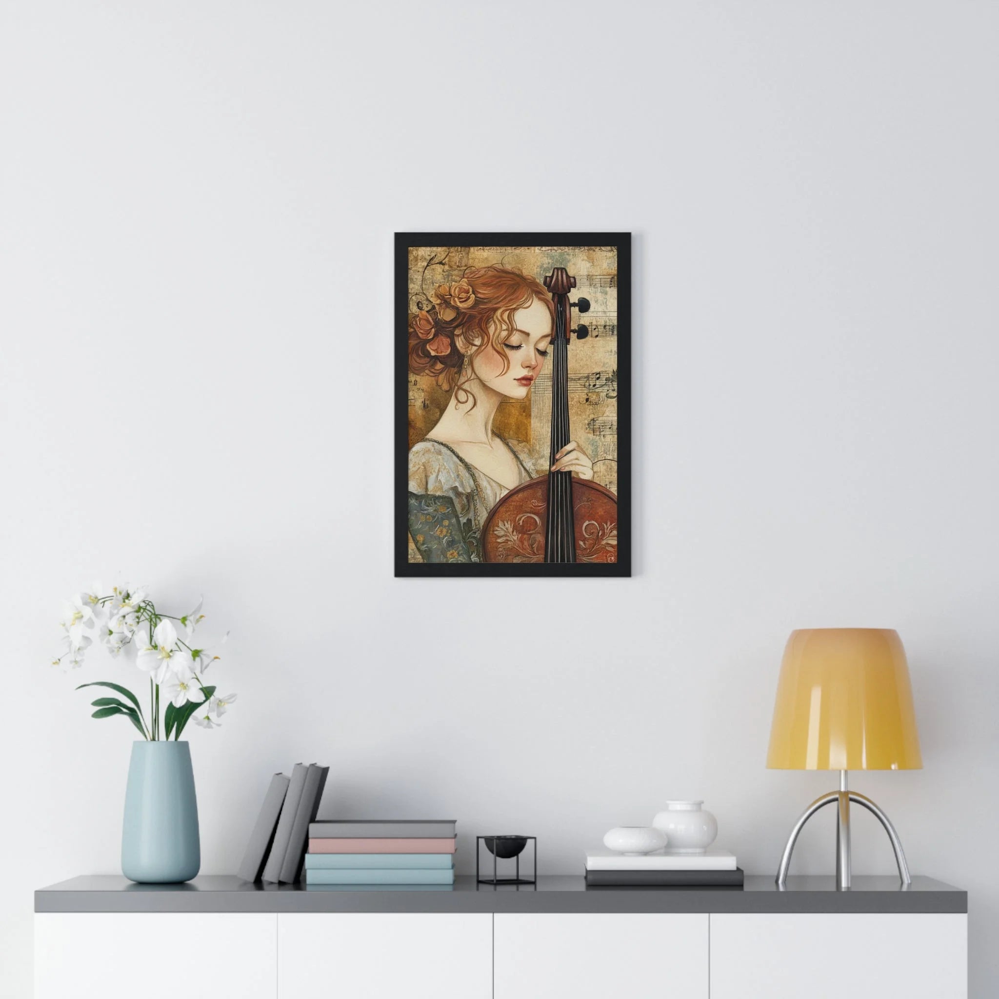 Buy The Best black framed artwork woman cello By Artsulli x Color Printify - Woman Playing Cello Wood-Framed Poster - 2025