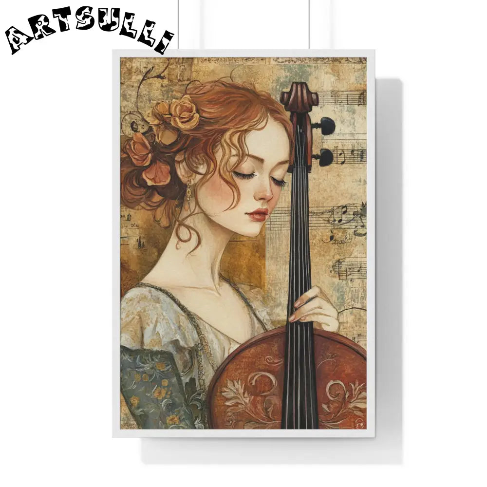 Woman Playing Cello Wood-Framed Poster, Artsulli - Art is Long, Life is Short, Poster, Size, 24″ x 36″, Color, White, , , 46250719203003203171