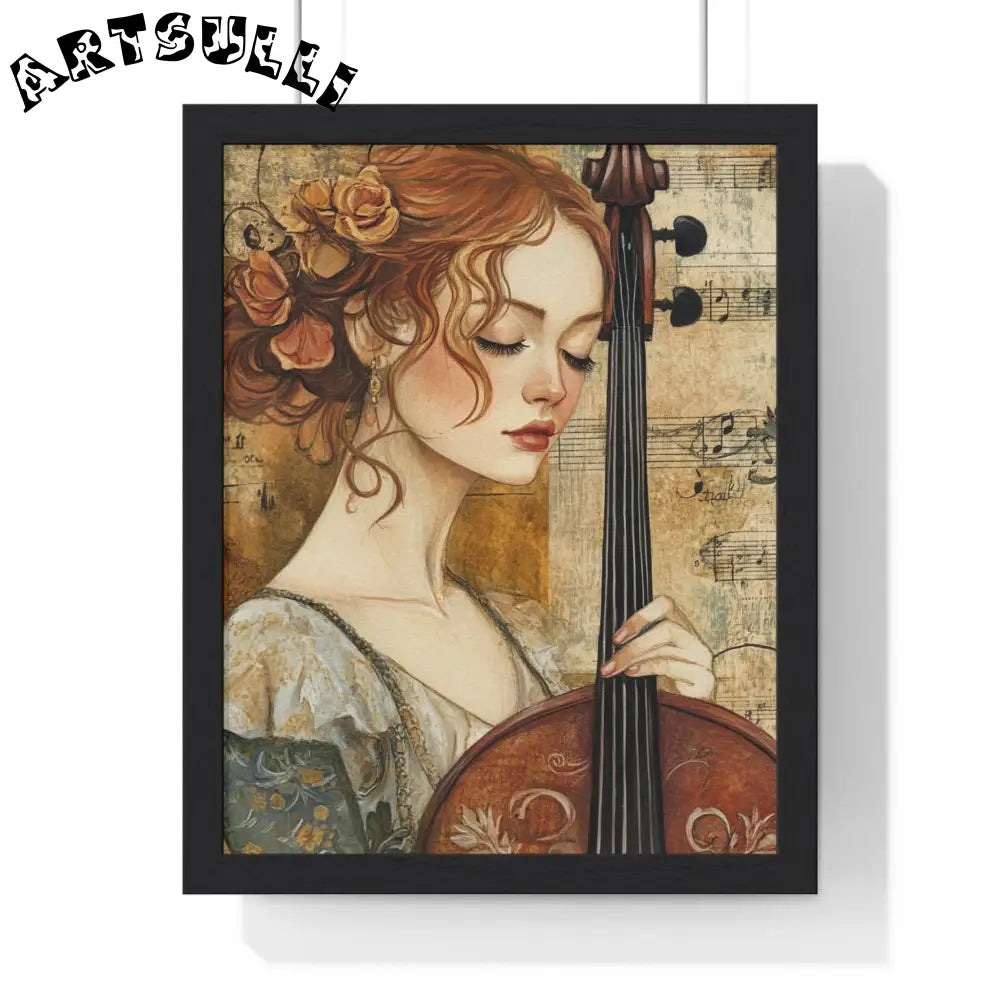 Woman Playing Cello Wood-Framed Poster, Artsulli - Art is Long, Life is Short, Poster, Size, 11″ x 14″, Color, Black, , , 20916234015168831366