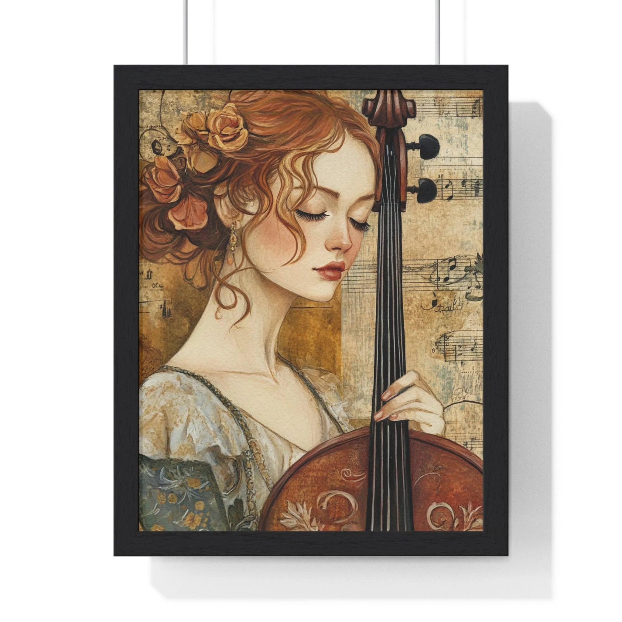 Buy The Best vintage-style cello art print floral By Artsulli x Color Printify - Woman Playing Cello Wood-Framed Poster - 2025