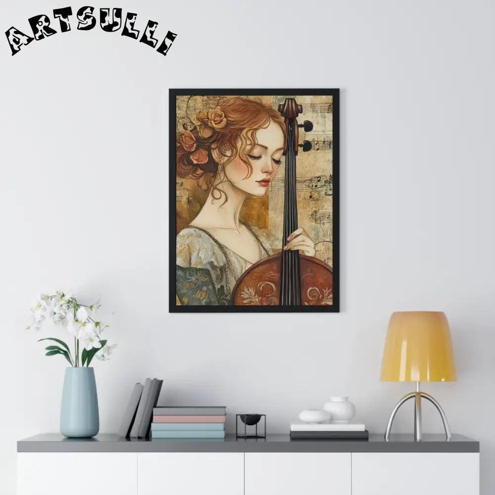 Woman Playing Cello Wood-Framed Poster, Artsulli - Art is Long, Life is Short, Poster, , , , , , , 