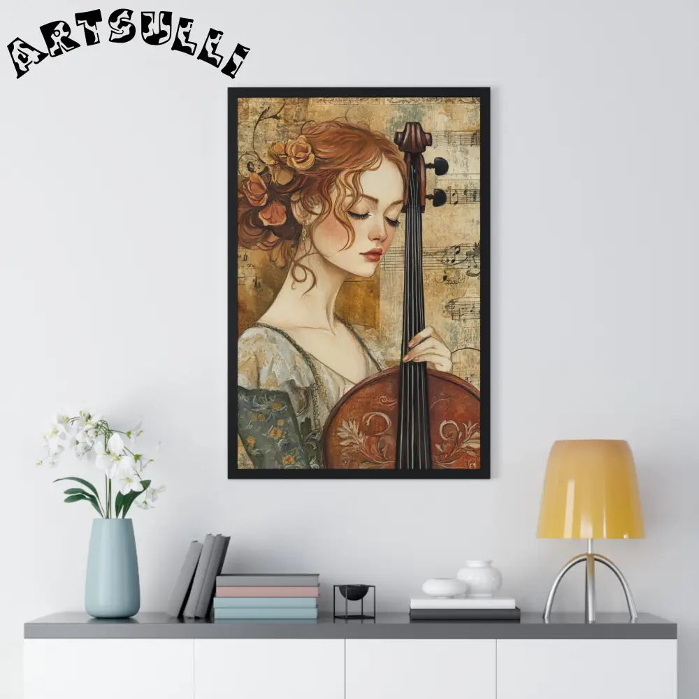 Woman Playing Cello Wood-Framed Poster, Artsulli - Art is Long, Life is Short, Poster, , , , , , , 