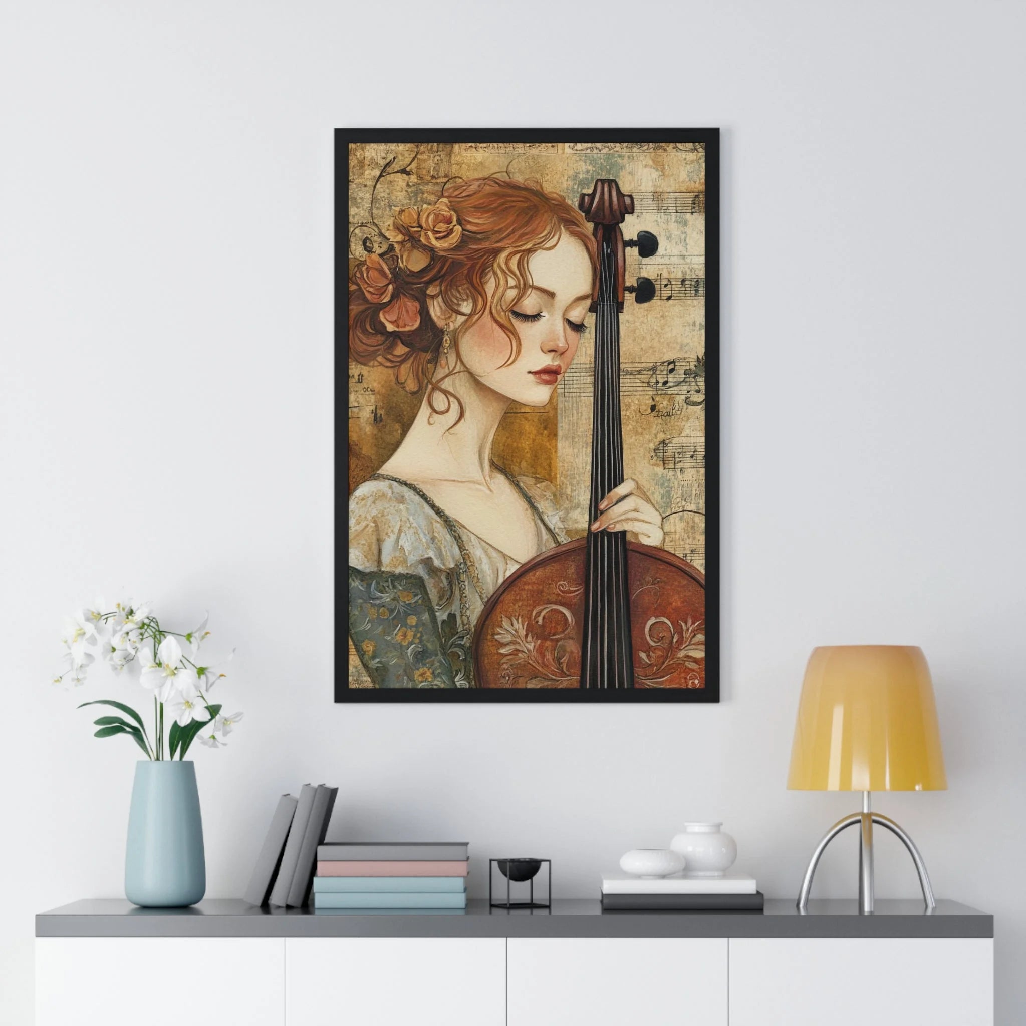 Buy The Best black framed artwork woman cello By Artsulli x Color Printify - Woman Playing Cello Wood-Framed Poster - 2025