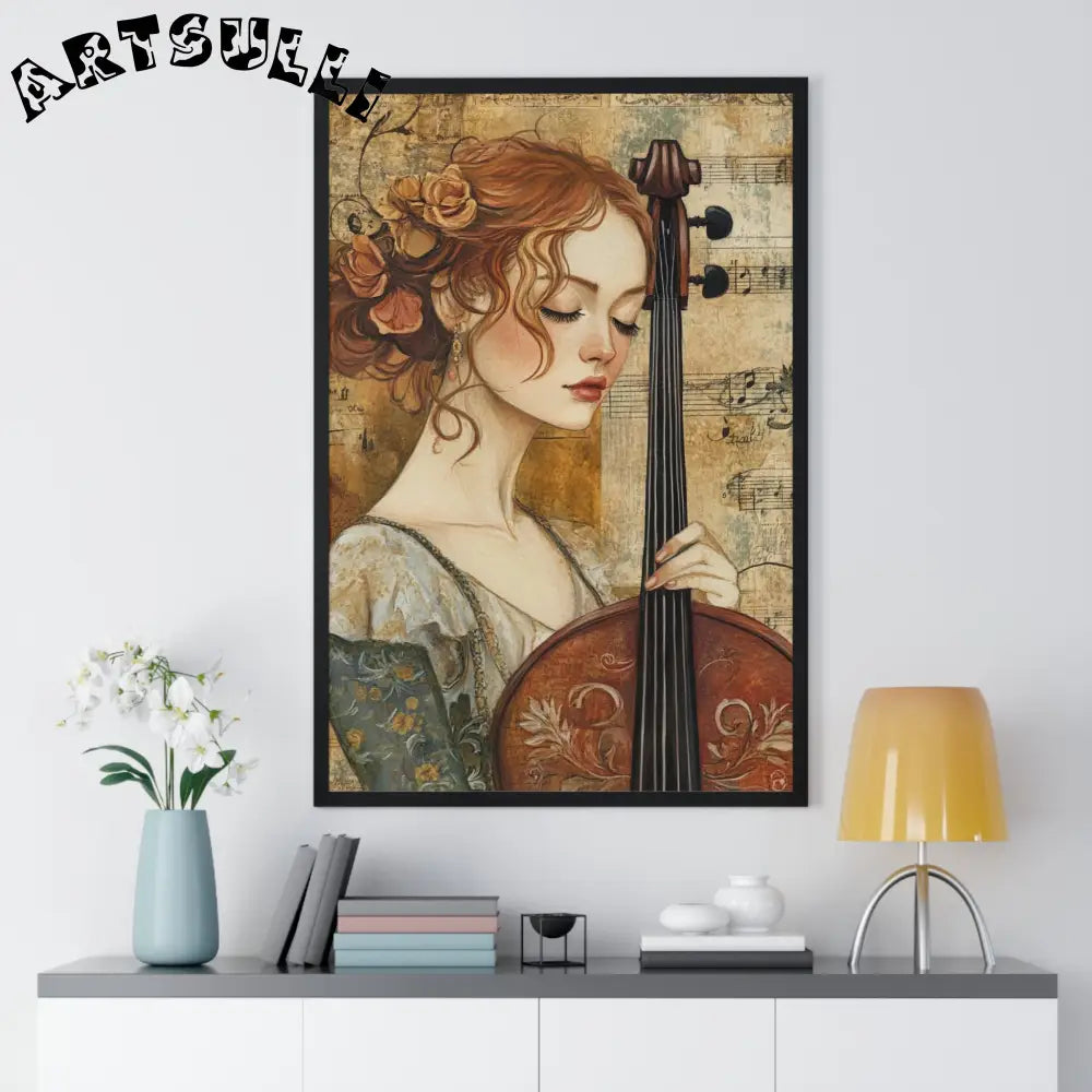 Woman Playing Cello Wood-Framed Poster, Artsulli - Art is Long, Life is Short, Poster, , , , , , , 