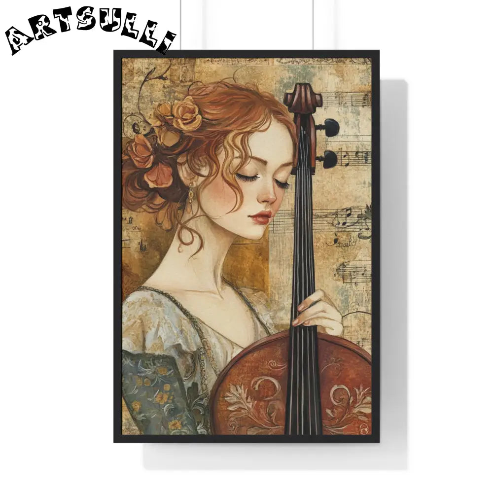 Woman Playing Cello Wood-Framed Poster, Artsulli - Art is Long, Life is Short, Poster, Size, 24″ x 36″, Color, Black, , , 27965537433493801305