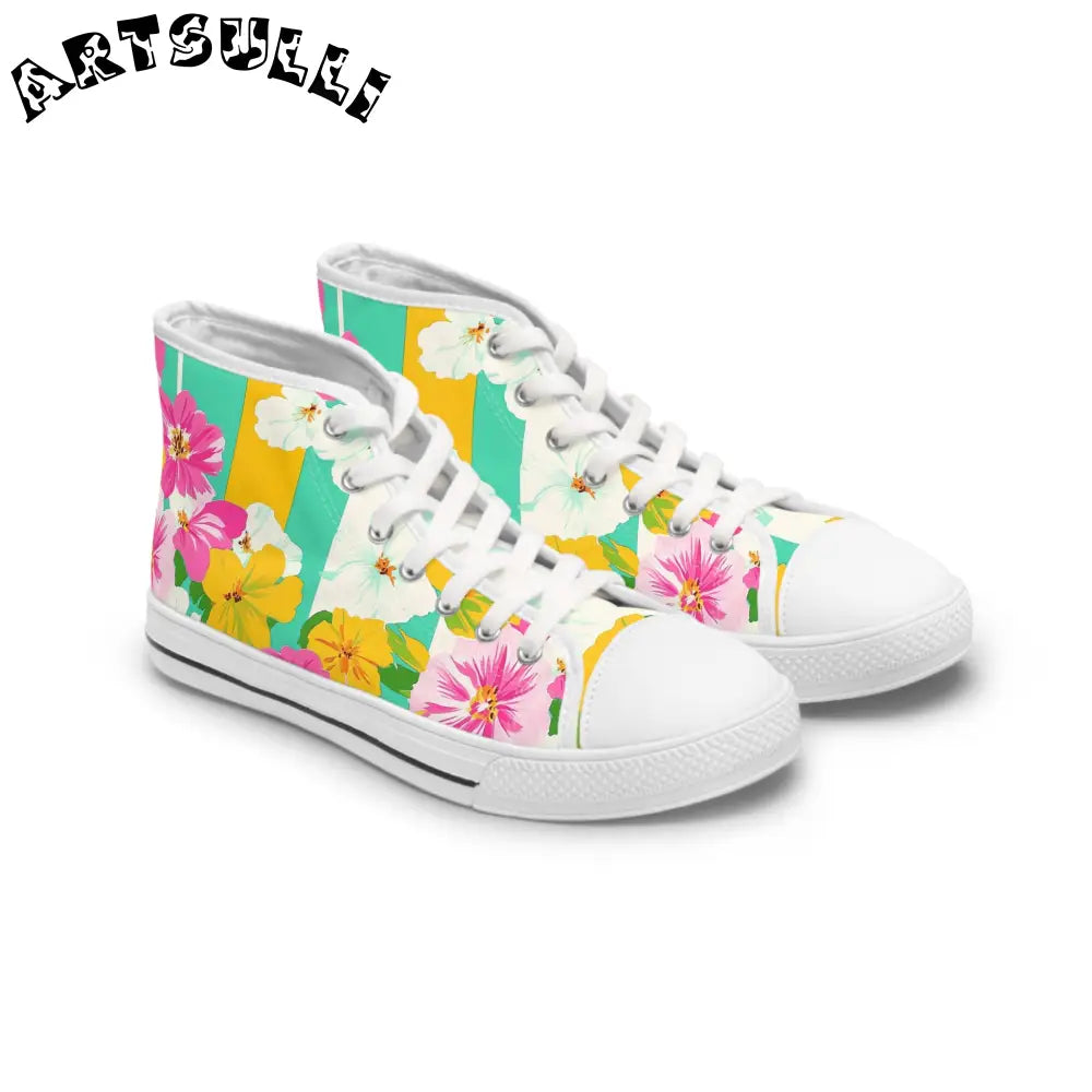 Women Floral Canvas High Top Sneakers, Artsulli - Art is Long, Life is Short, Shoes, Size, US 5.5, Color, White sole, , , 74325067417590093800