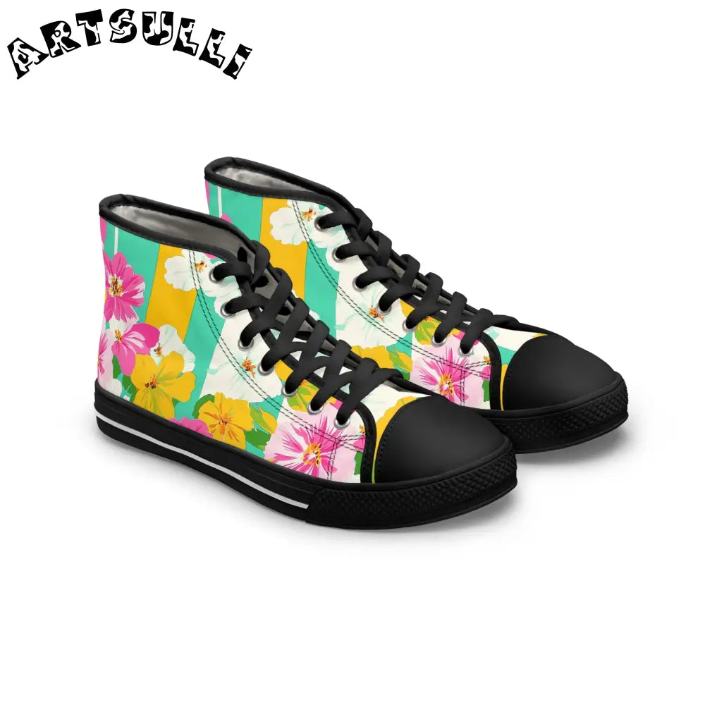 Women Floral Canvas High Top Sneakers, Artsulli - Art is Long, Life is Short, Shoes, Size, US 5.5, Color, Black sole, , , 14779556264997330195