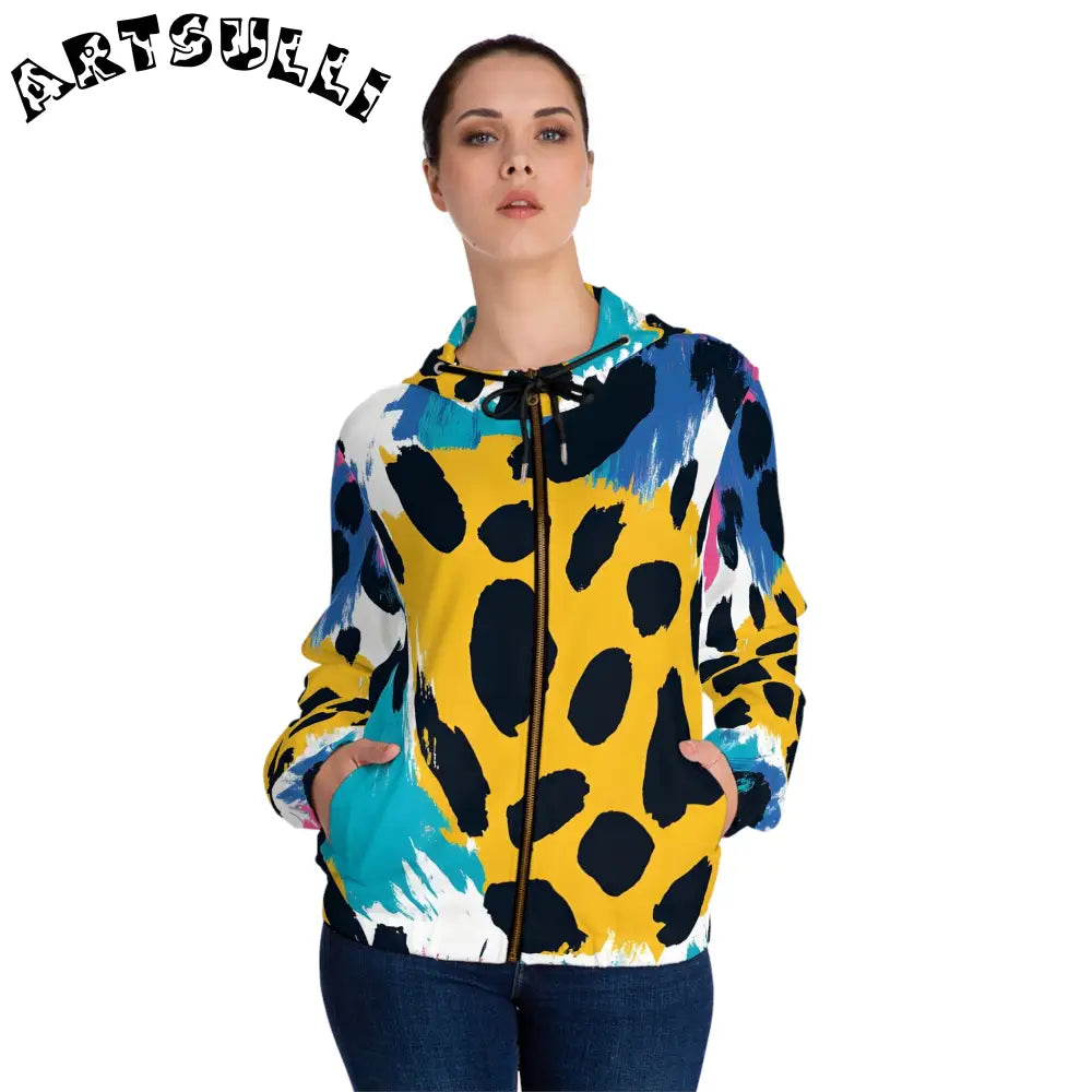Womens Abstract Animal Print Zip Hoodie, Artsulli - Art is Long, Life is Short, All Over Prints, , , , , , , 