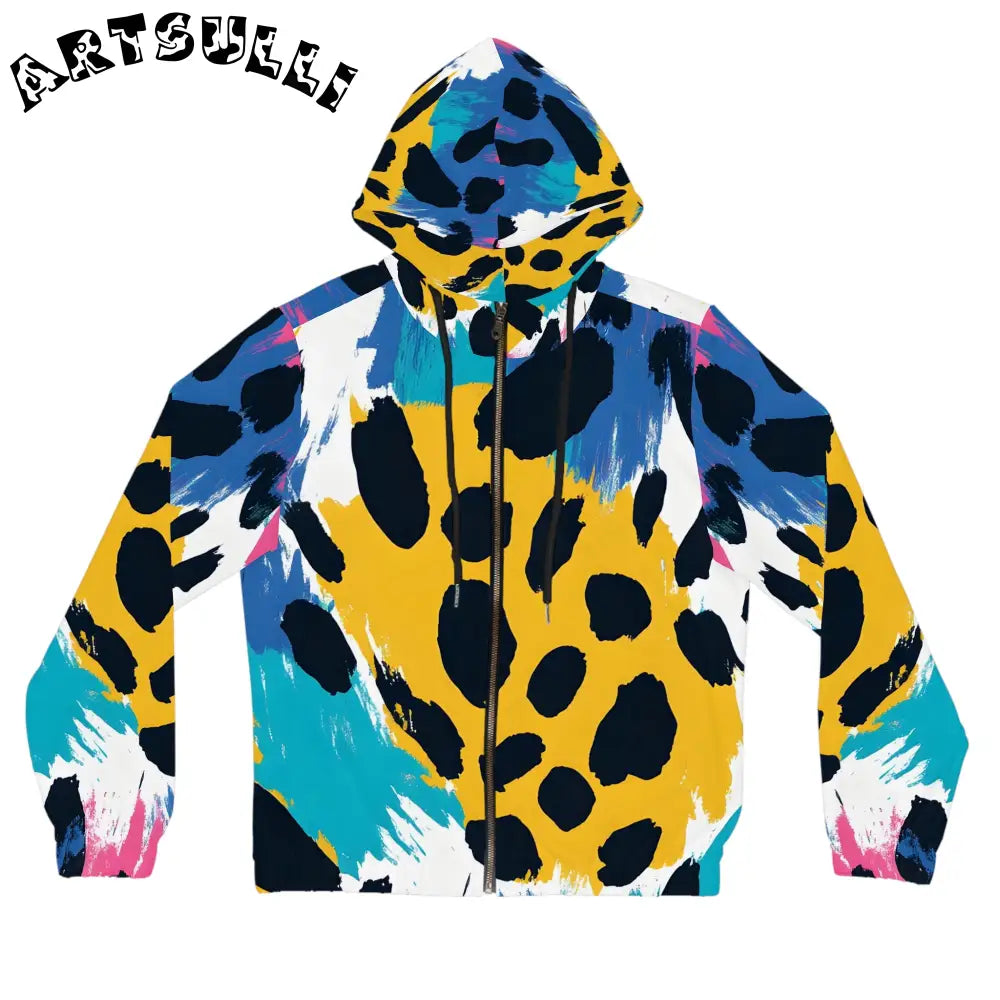 Womens Abstract Animal Print Zip Hoodie, Artsulli - Art is Long, Life is Short, All Over Prints, Size, XS, Color, Black, , , 22202277987732808300