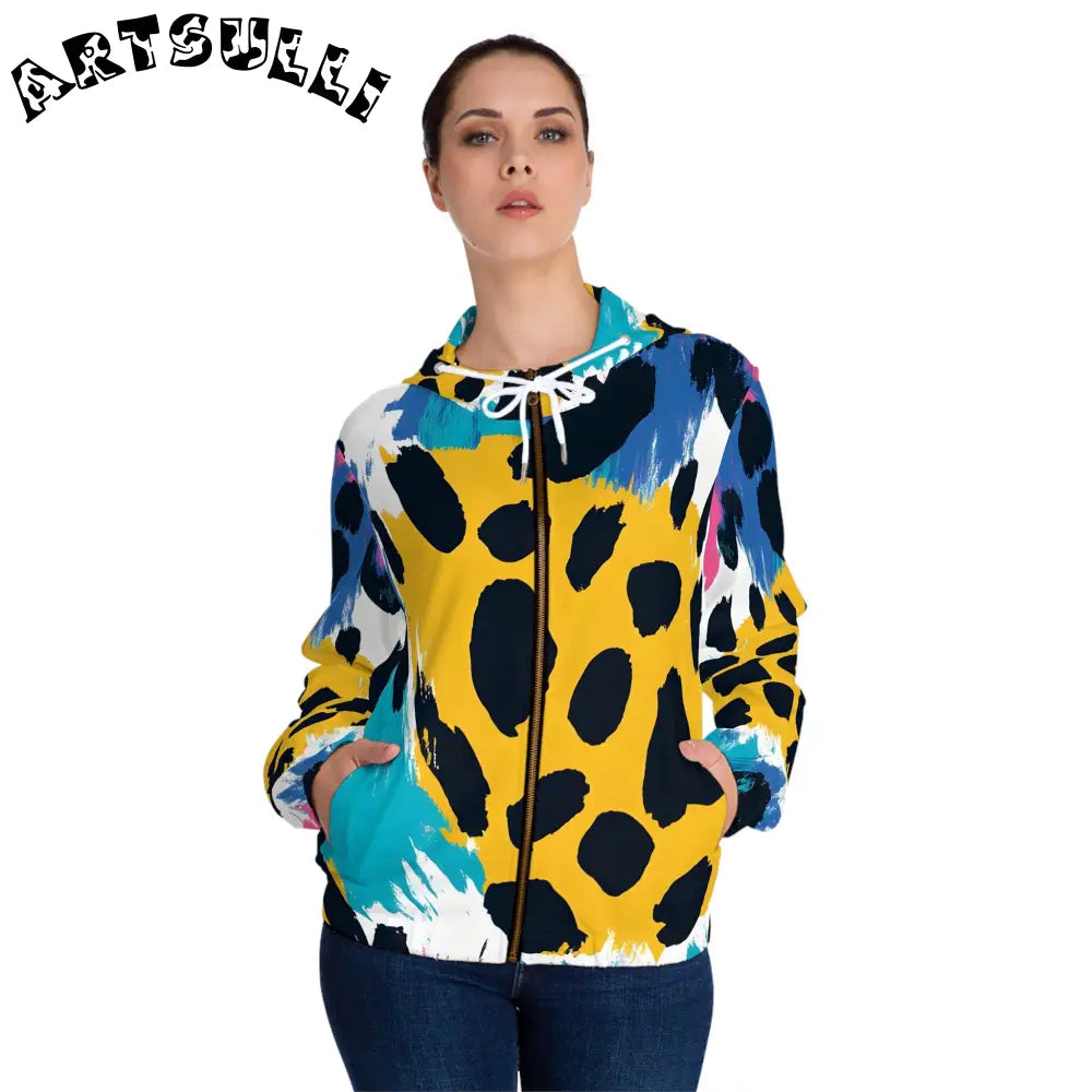 Womens Abstract Animal Print Zip Hoodie, Artsulli - Art is Long, Life is Short, All Over Prints, , , , , , , 