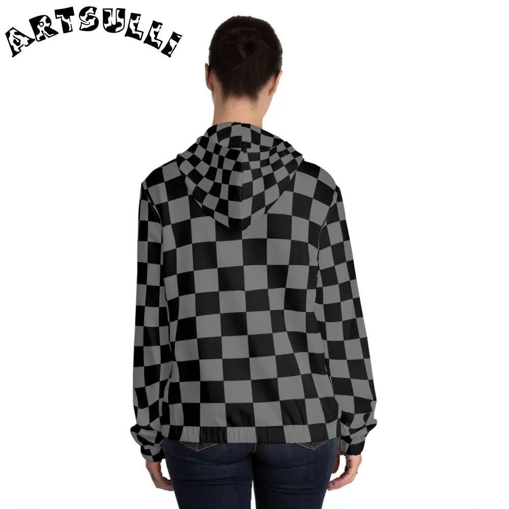 Women's Checkerboard Zip Hoodie, Artsulli - Art is Long, Life is Short, All Over Prints, , , , , , , 