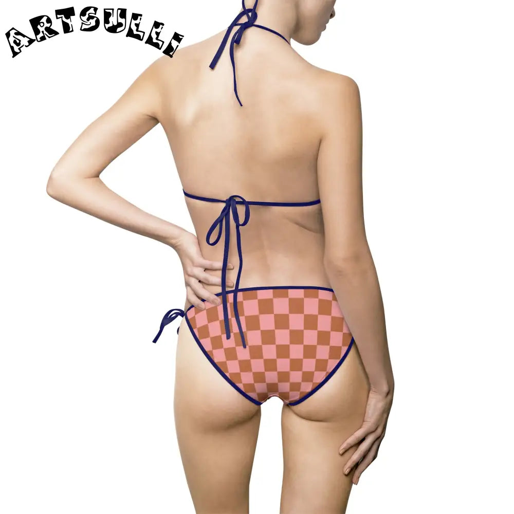 Womens Checkered Halter Bikini Swimsuit, Artsulli - Art is Long, Life is Short, All Over Prints, , , , , , , 