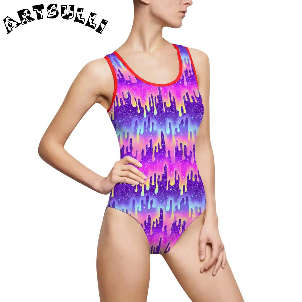 Women's Classic One-Piece Swimsuit (AOP), Artsulli - Art is Long, Life is Short, All Over Prints, Size, XS, Color, Red, , , 57070367854414583305