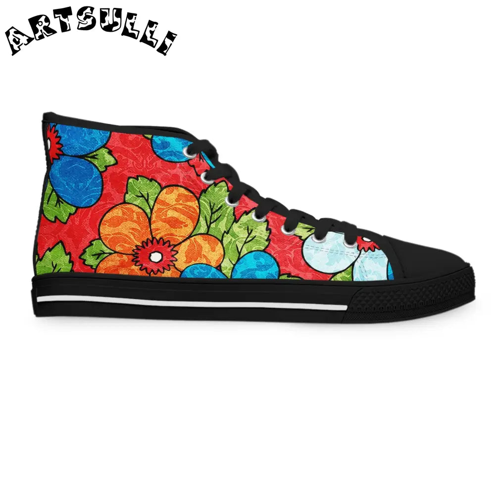 Women's Floral High Tops with Breathable Polyester Canvas, Artsulli - Art is Long, Life is Short, Shoes, , , , , , , 