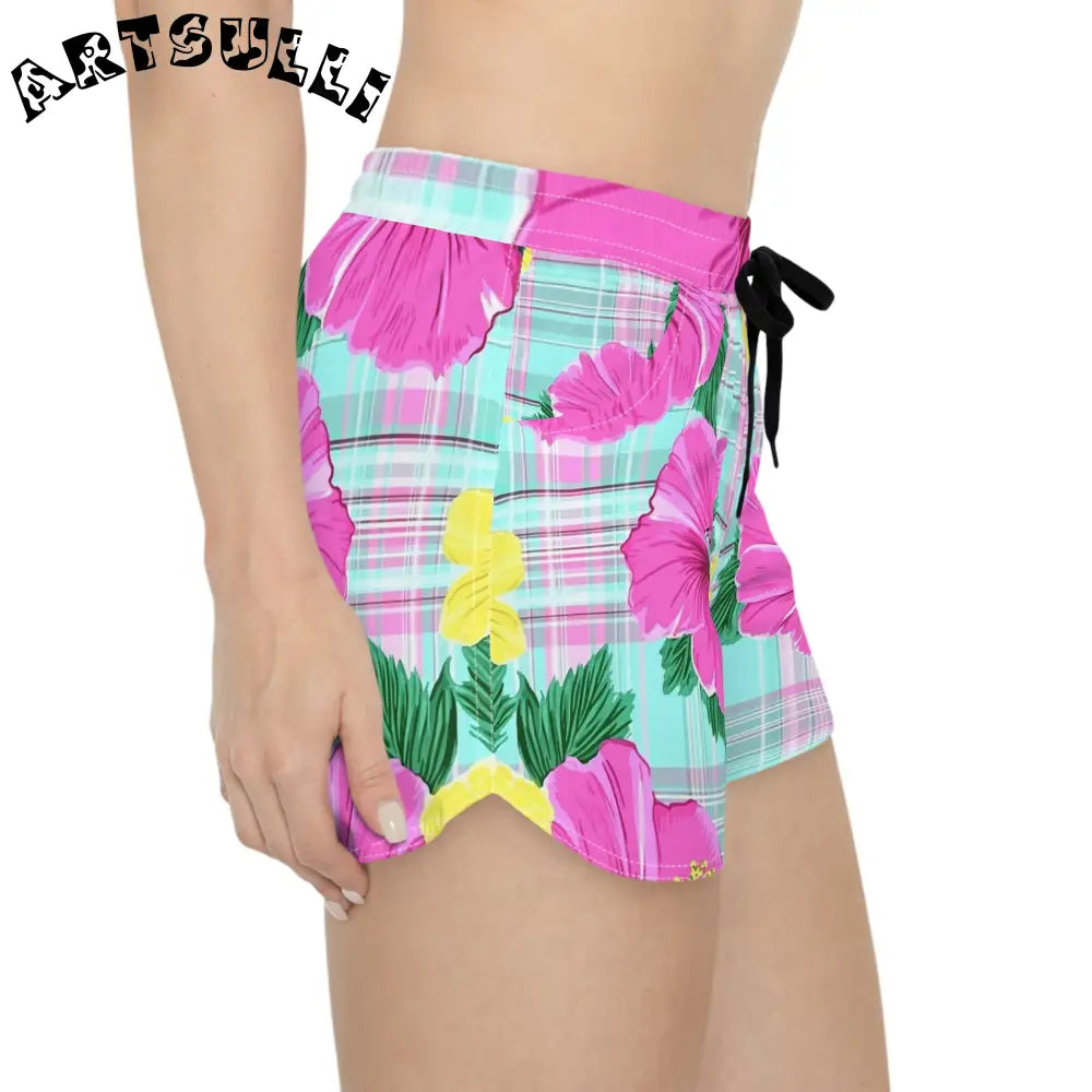 Womens Floral Plaid Print Athletic Shorts, Artsulli - Art is Long, Life is Short, All Over Prints, , , , , , , 