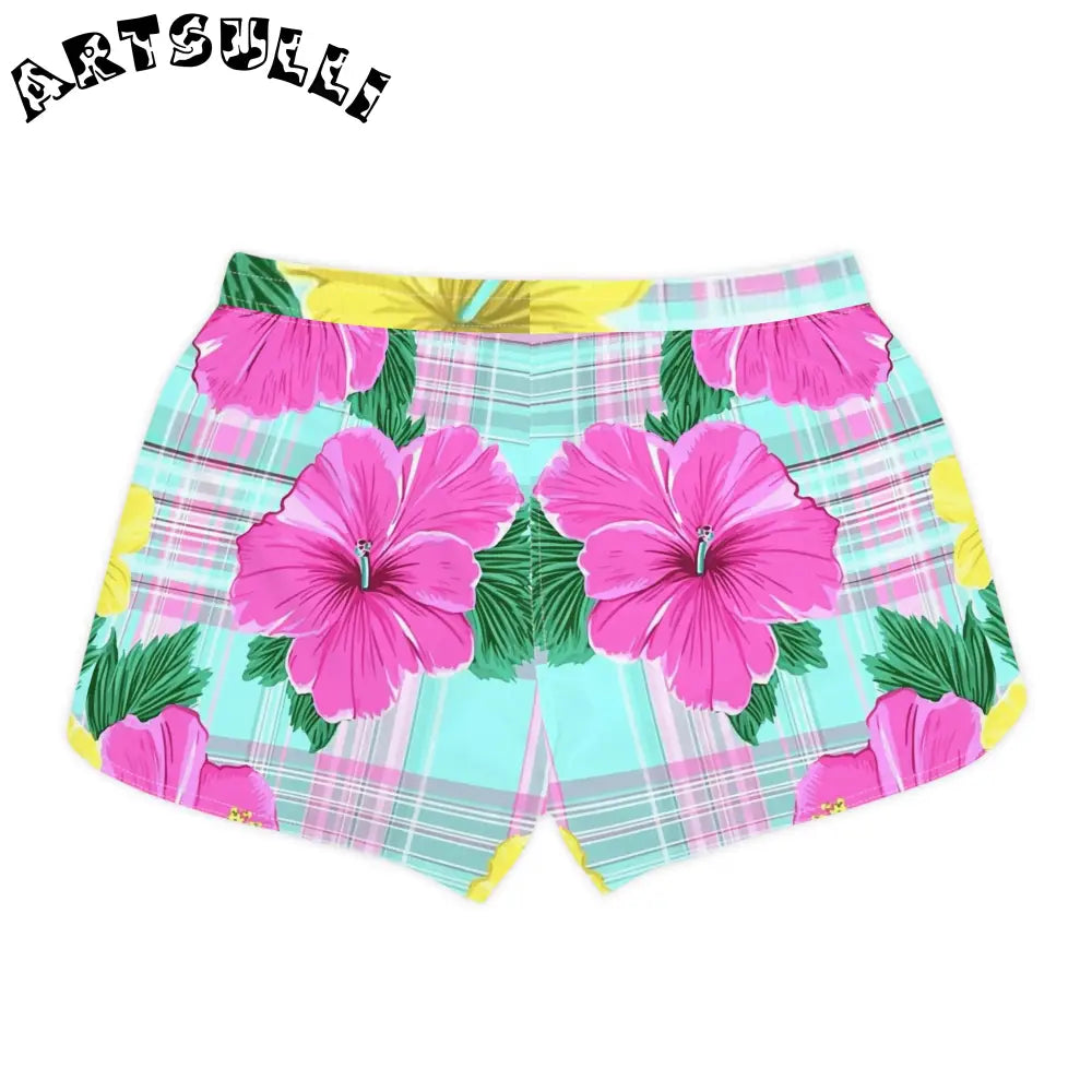 Womens Floral Plaid Print Athletic Shorts, Artsulli - Art is Long, Life is Short, All Over Prints, , , , , , , 