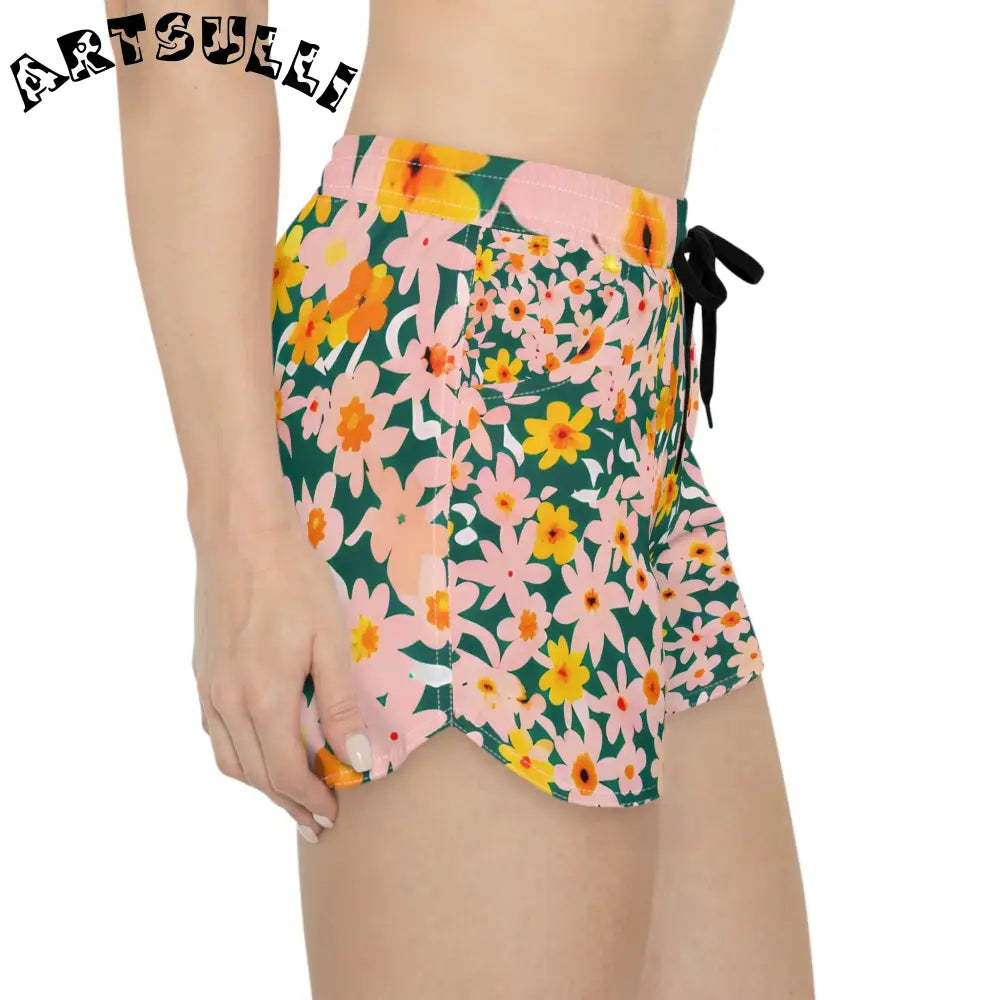 Womens Floral Print Athletic Shorts, Artsulli - Art is Long, Life is Short, All Over Prints, , , , , , , 