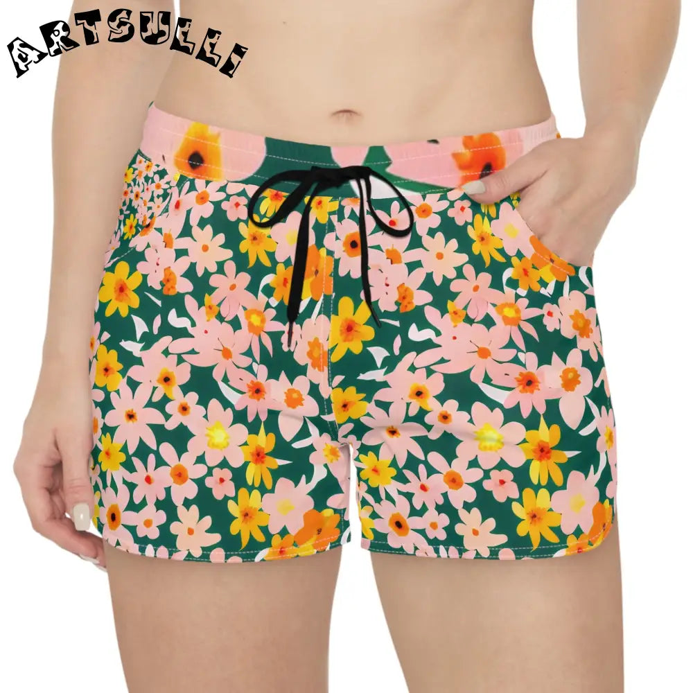 Womens Floral Print Athletic Shorts, Artsulli - Art is Long, Life is Short, All Over Prints, , , , , , , 