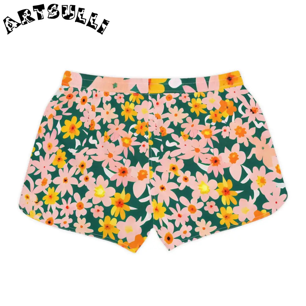 Womens Floral Print Athletic Shorts, Artsulli - Art is Long, Life is Short, All Over Prints, , , , , , , 