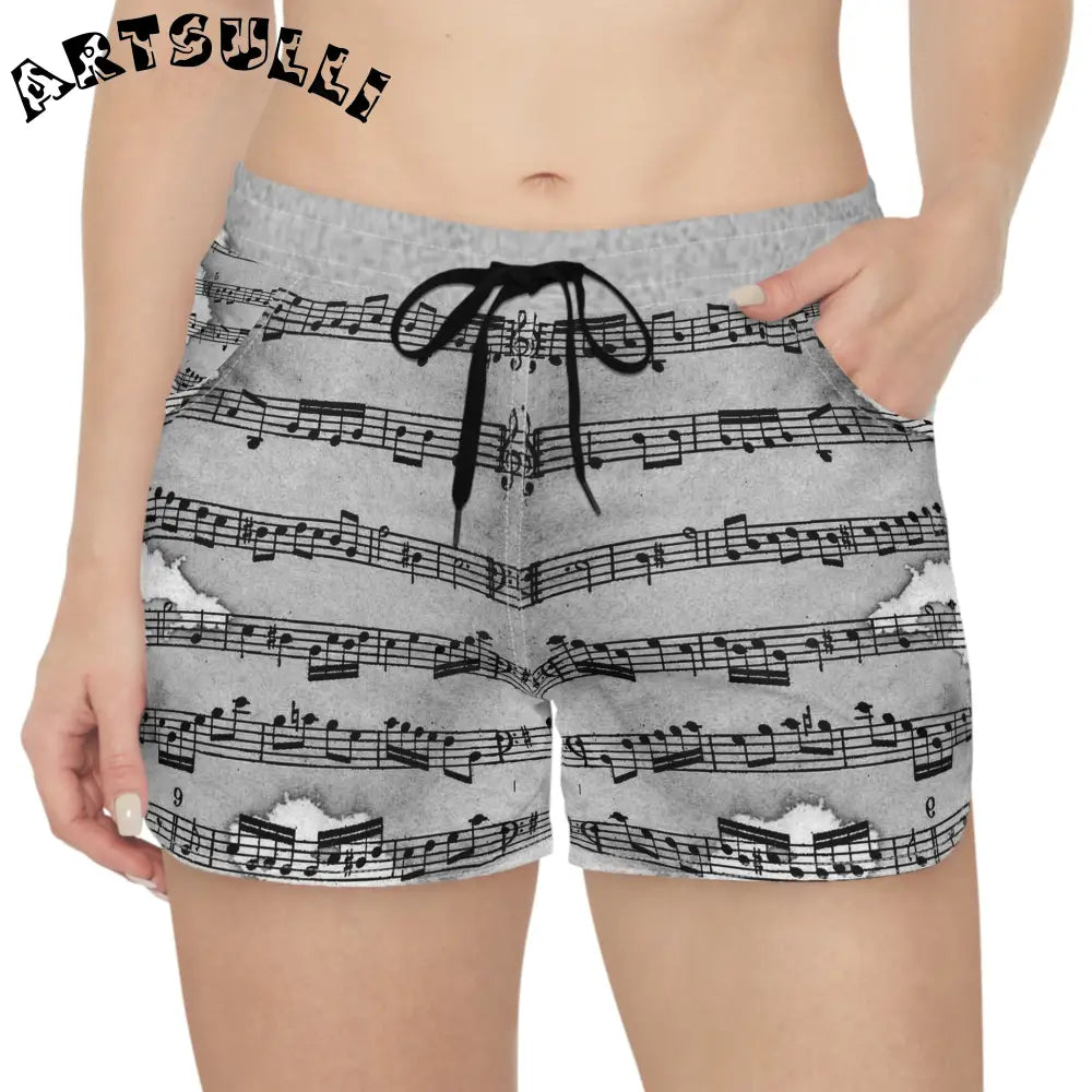Women's Gray Musical Note Shorts, Artsulli - Art is Long, Life is Short, All Over Prints, , , , , , , 