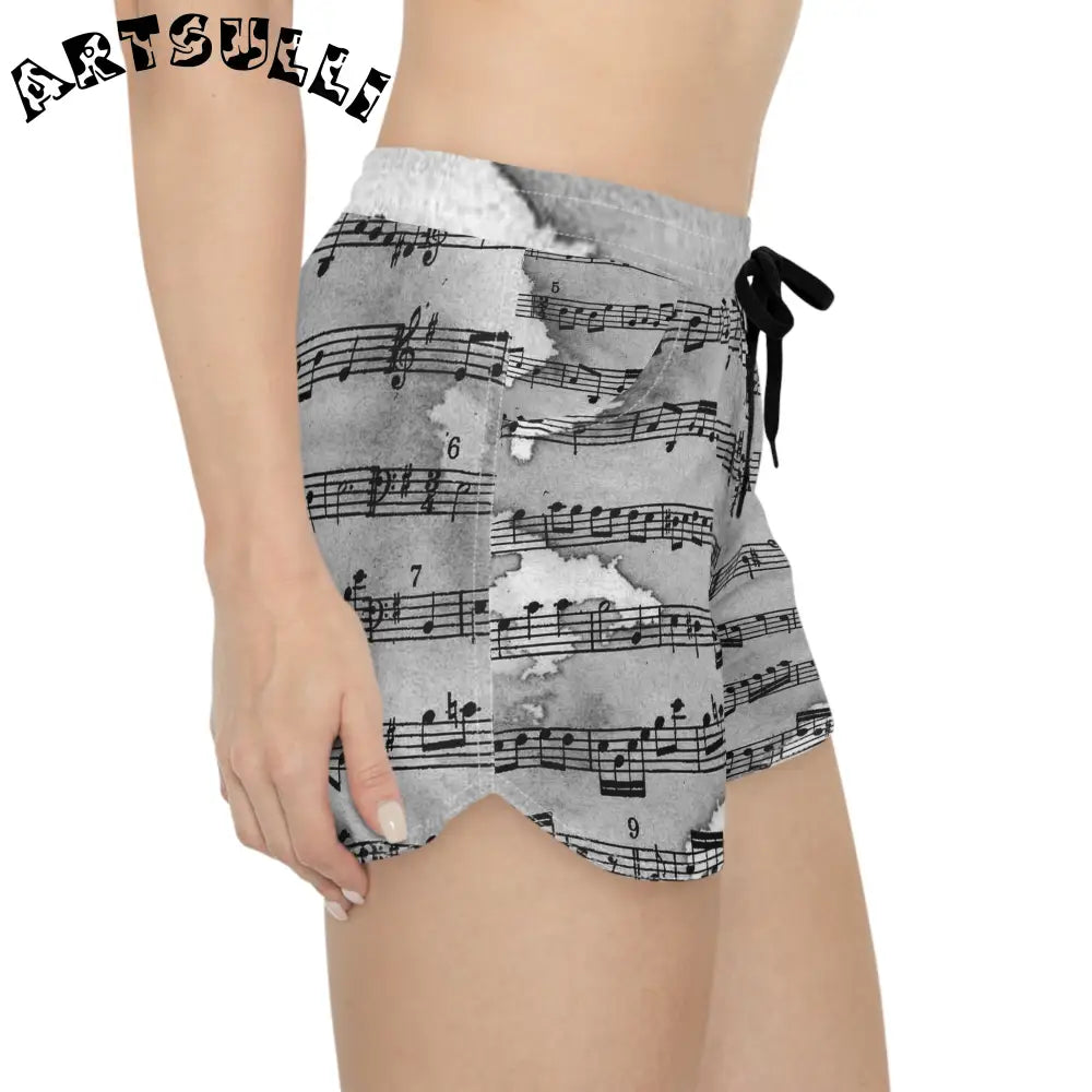 Women's Gray Musical Note Shorts, Artsulli - Art is Long, Life is Short, All Over Prints, , , , , , , 