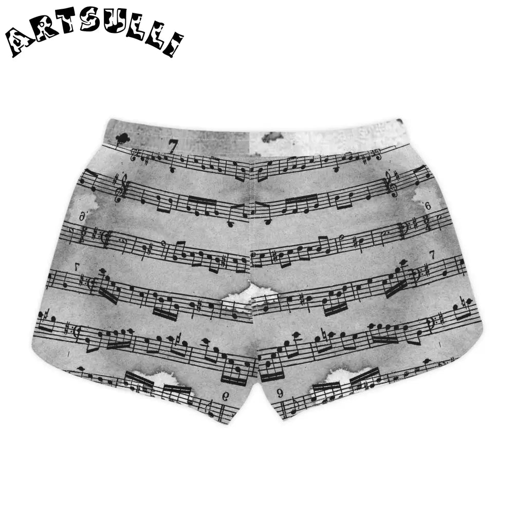 Women's Gray Musical Note Shorts, Artsulli - Art is Long, Life is Short, All Over Prints, , , , , , , 