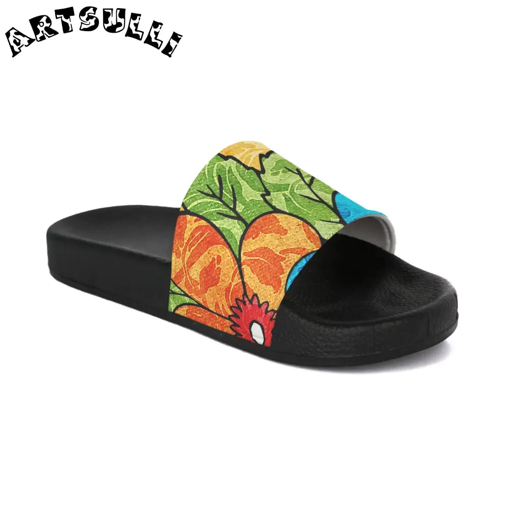 Women's Groovy Yellow Floral Slide Sandals, Artsulli - Art is Long, Life is Short, Shoes, Color, Black sole, Size, US 5, , , 18430317015495827628