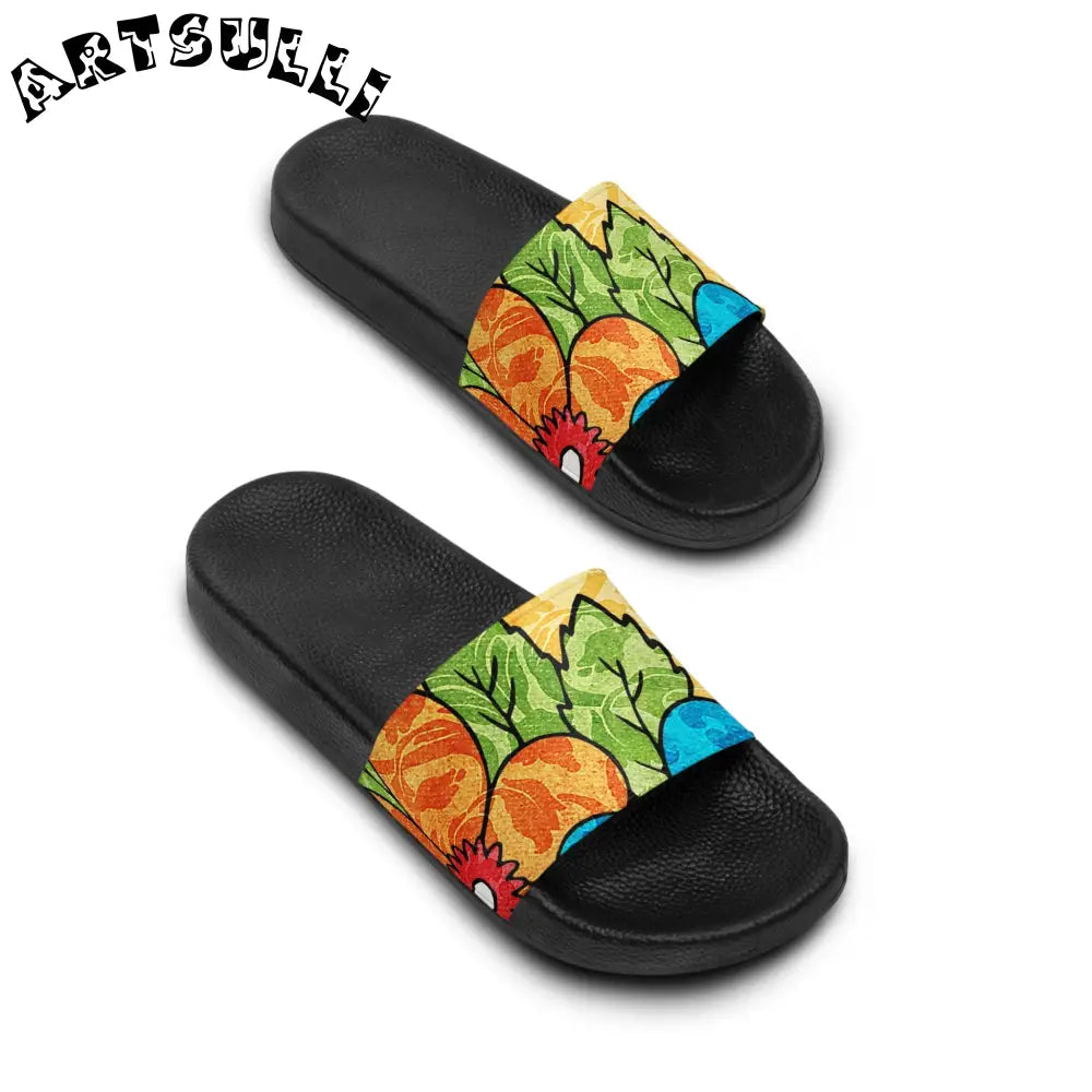 Women's Groovy Yellow Floral Slide Sandals, Artsulli - Art is Long, Life is Short, Shoes, , , , , , , 