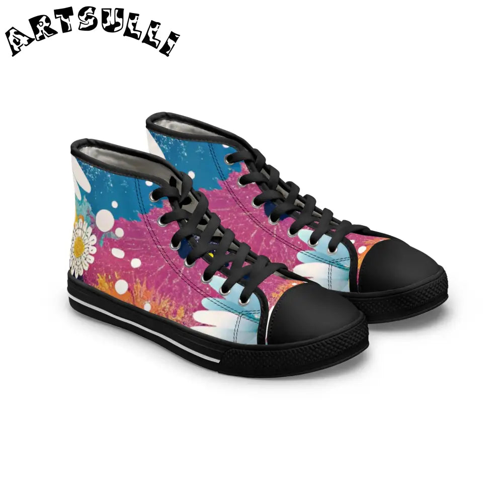 Women's High Floral Breathable Polyester Canvas Sneakers, Artsulli - Art is Long, Life is Short, Shoes, Size, US 5.5, Color, Black sole, , , 25326316646319769547