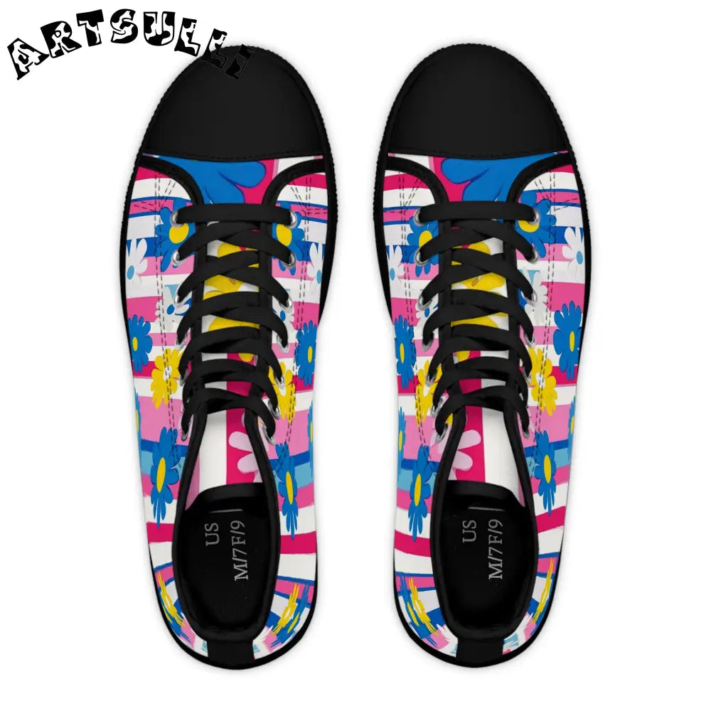 Women's High Floral Stripe Breathable Polyester Canvas Sneakers, Artsulli - Art is Long, Life is Short, Shoes, , , , , , , 