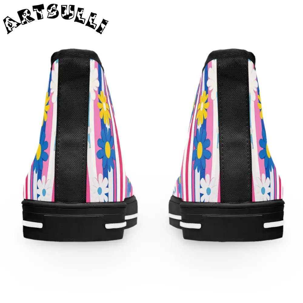 Women's High Floral Stripe Breathable Polyester Canvas Sneakers, Artsulli - Art is Long, Life is Short, Shoes, , , , , , , 