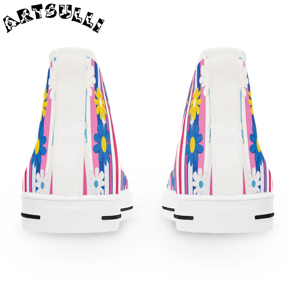 Women's High Floral Stripe Breathable Polyester Canvas Sneakers, Artsulli - Art is Long, Life is Short, Shoes, , , , , , , 