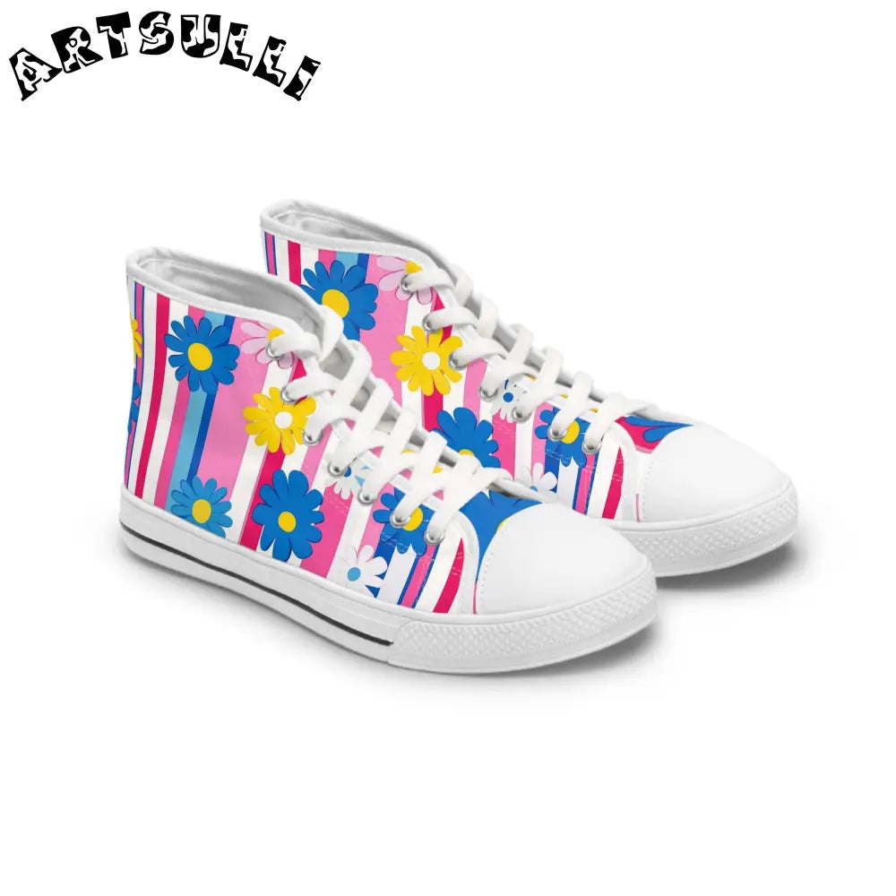 Women's High Floral Stripe Breathable Polyester Canvas Sneakers, Artsulli - Art is Long, Life is Short, Shoes, Size, US 5.5, Color, White sole, , , 55373426864220