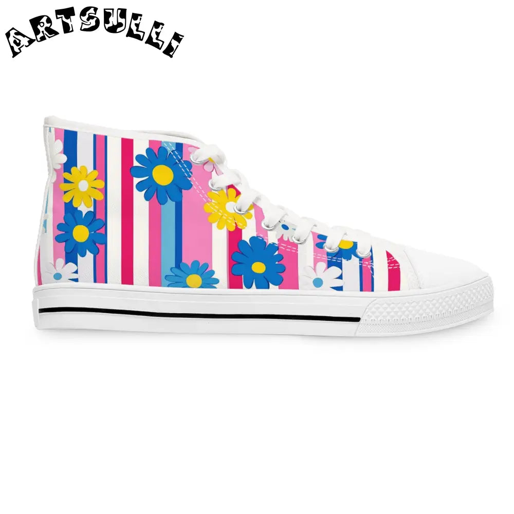 Women's High Floral Stripe Breathable Polyester Canvas Sneakers, Artsulli - Art is Long, Life is Short, Shoes, , , , , , , 