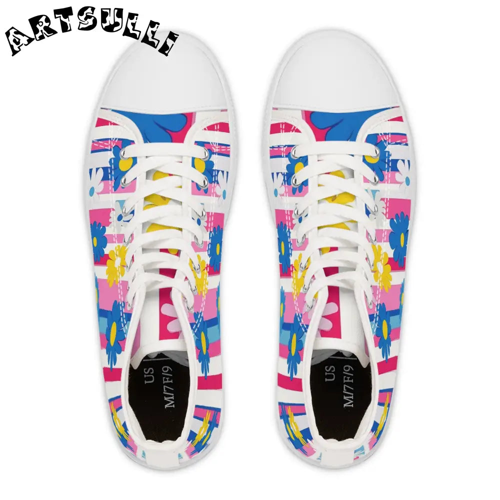 Women's High Floral Stripe Breathable Polyester Canvas Sneakers, Artsulli - Art is Long, Life is Short, Shoes, , , , , , , 