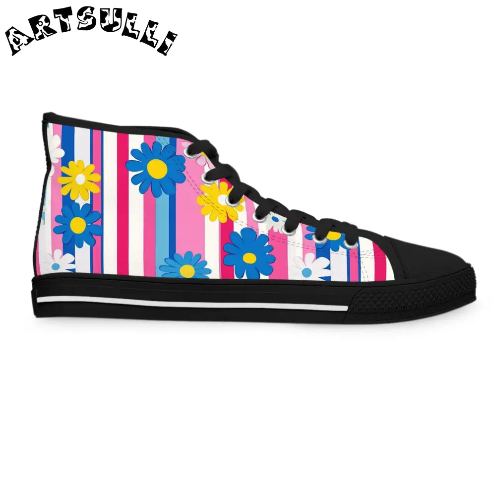 Women's High Floral Stripe Breathable Polyester Canvas Sneakers, Artsulli - Art is Long, Life is Short, Shoes, , , , , , , 