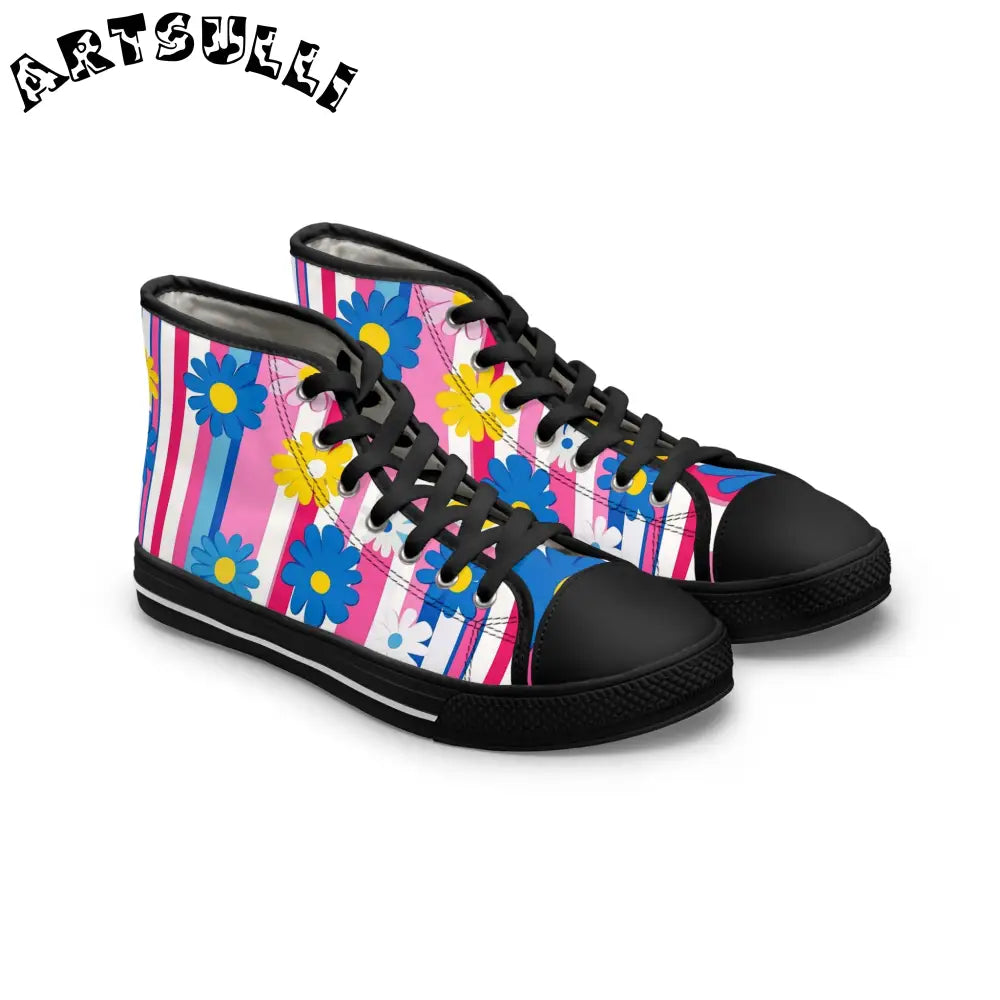Women's High Floral Stripe Breathable Polyester Canvas Sneakers, Artsulli - Art is Long, Life is Short, Shoes, Size, US 5.5, Color, Black sole, , , 55385051576552