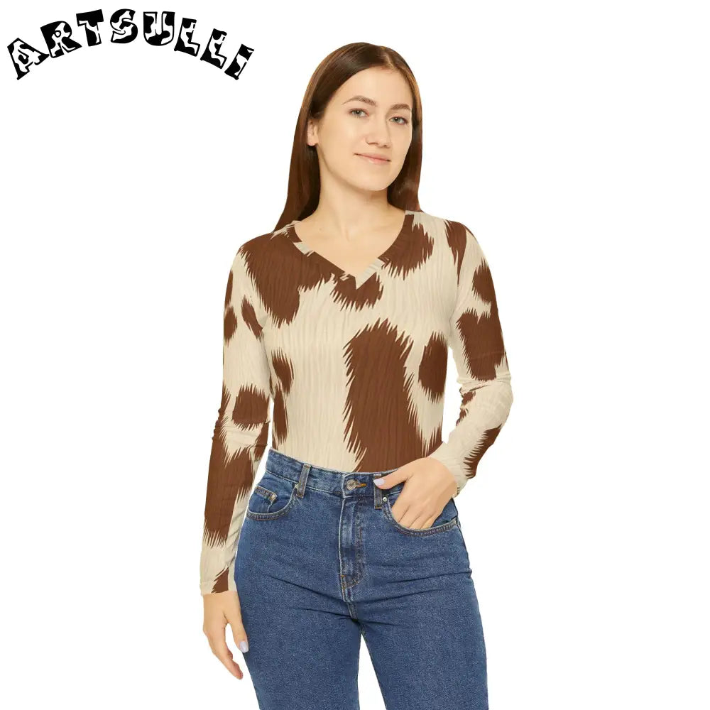 Women's Long Sleeve V-neck Shirt (AOP), Artsulli - Art is Long, Life is Short, All Over Prints, , , , , , , 