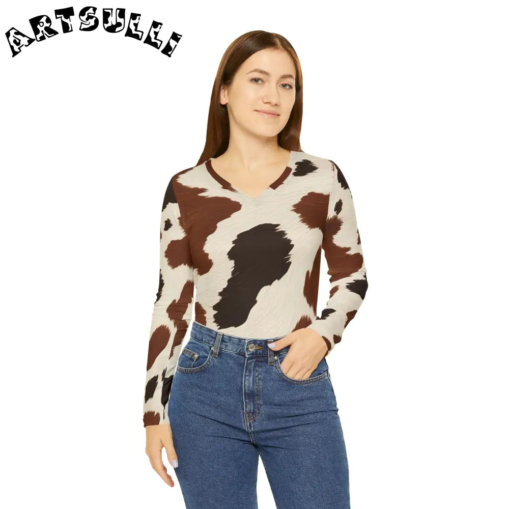 Women's Long Sleeve V-neck Shirt (AOP), Artsulli - Art is Long, Life is Short, All Over Prints, , , , , , , 