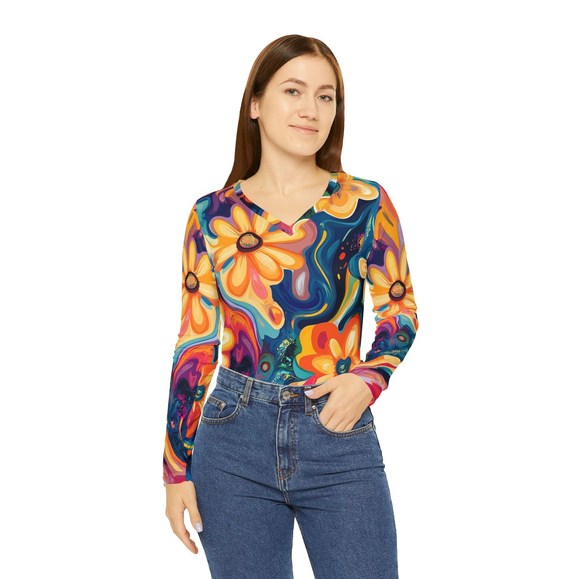 Printify Women’s Long Sleeve V-neck Shirt (AOP) 2025
