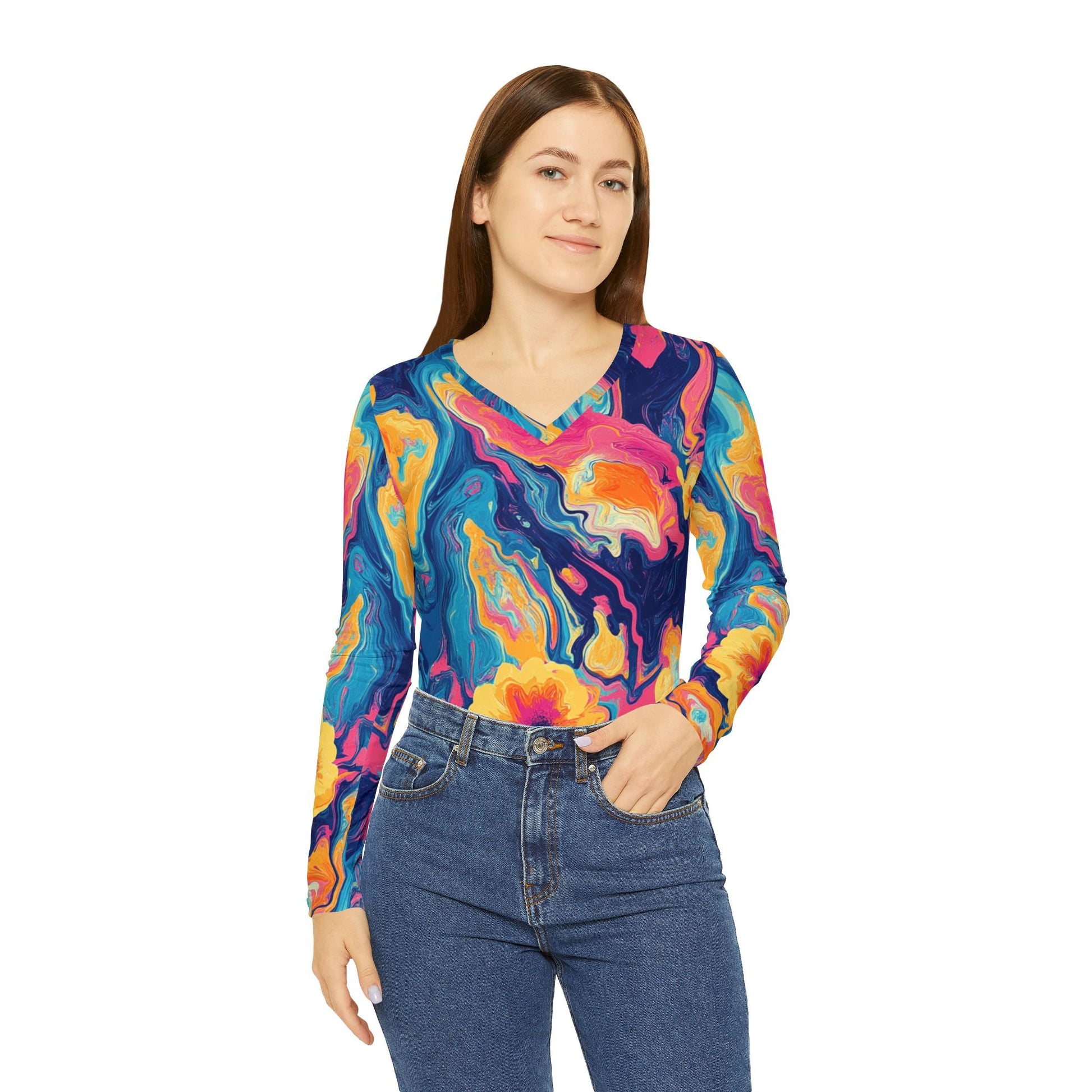 Printify Women’s Long Sleeve V-neck Shirt (AOP) 2025