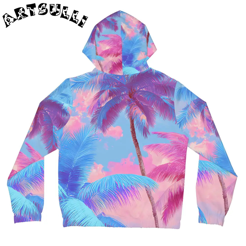 Women's Palm Tree Illustration Printed Zip Hoodie, Artsulli - Art is Long, Life is Short, All Over Prints, , , , , , , 