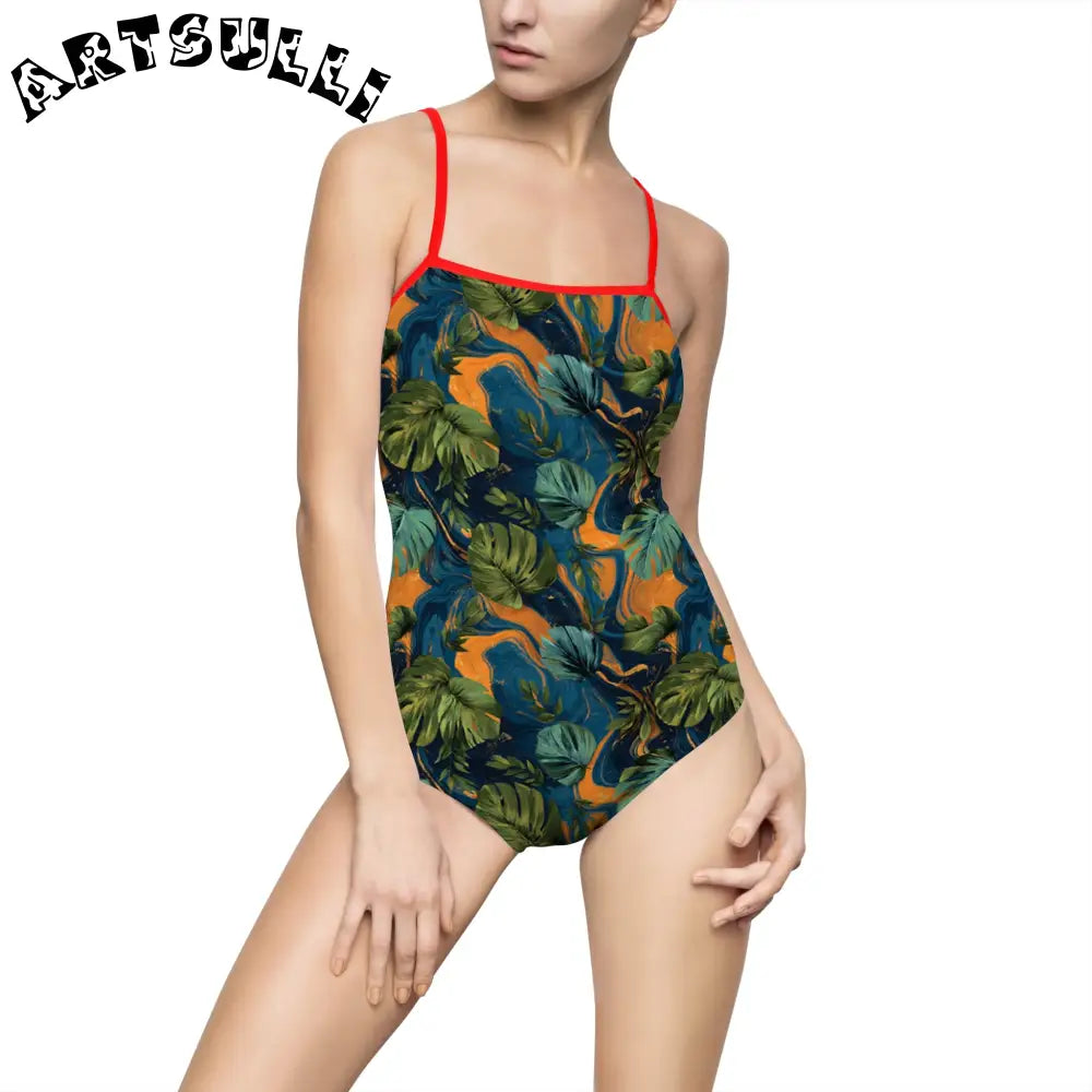 Women's One-piece Swimsuit (AOP), Artsulli - Art is Long, Life is Short, All Over Prints, Size, XS, Color, Red, , , 87496175950691242545