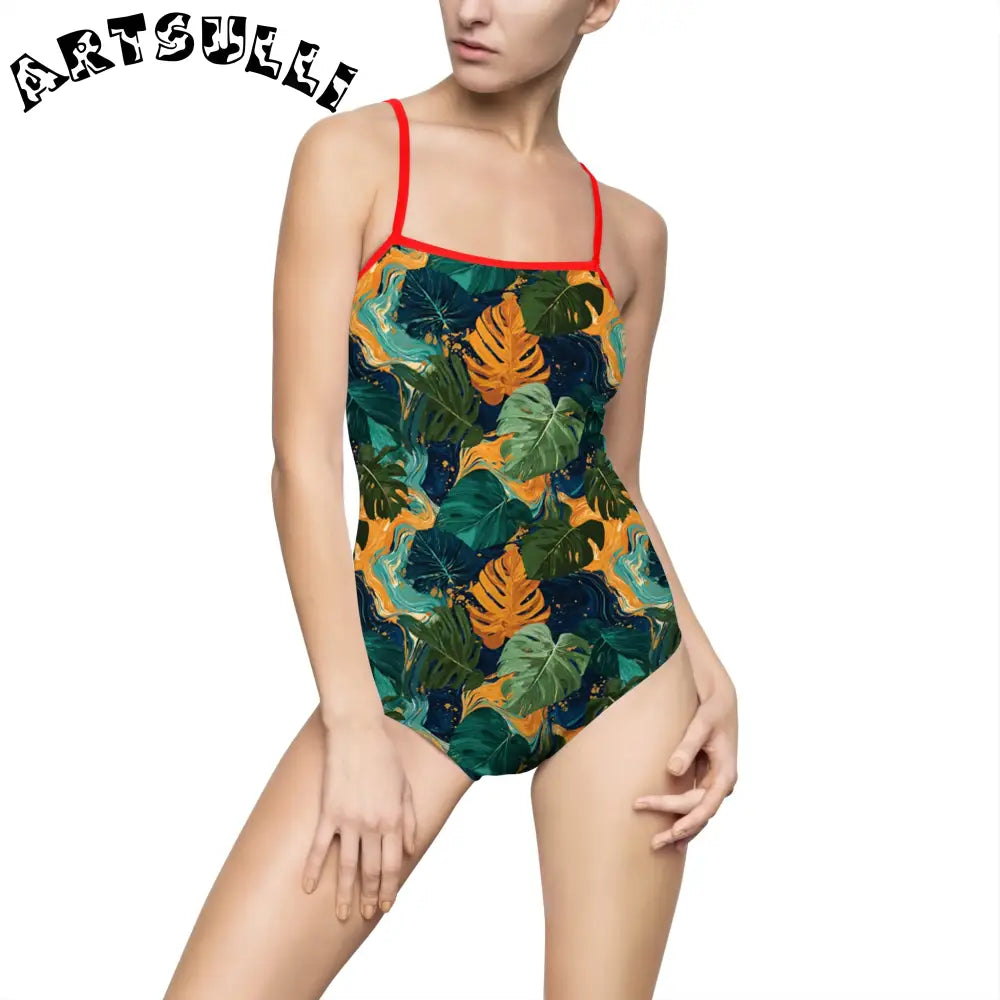 Women's One-piece Swimsuit (AOP), Artsulli - Art is Long, Life is Short, All Over Prints, Size, XS, Color, Red, , , 76038804509763750378