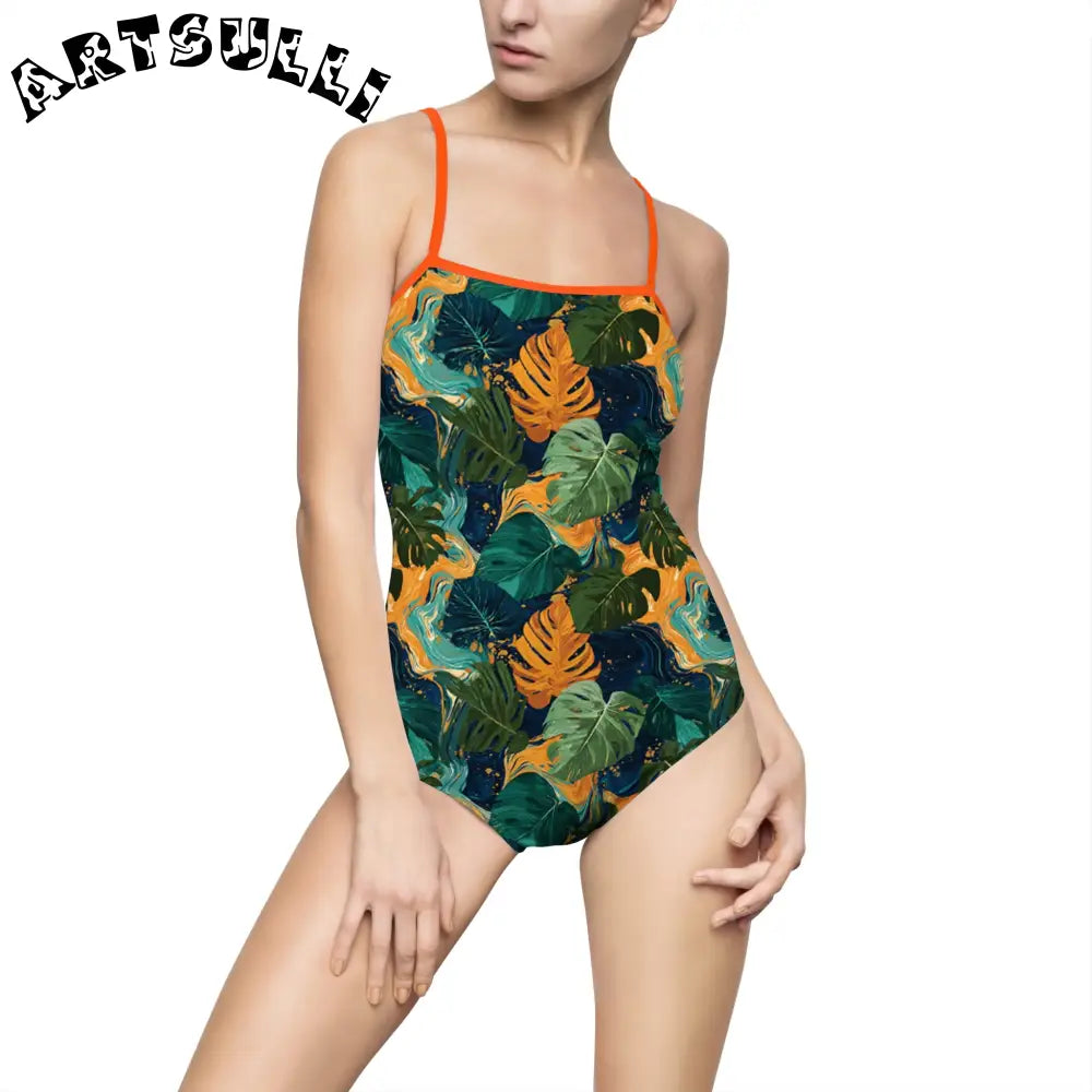 Women's One-piece Swimsuit (AOP), Artsulli - Art is Long, Life is Short, All Over Prints, Size, XS, Color, Orange, , , 78455069784805940989